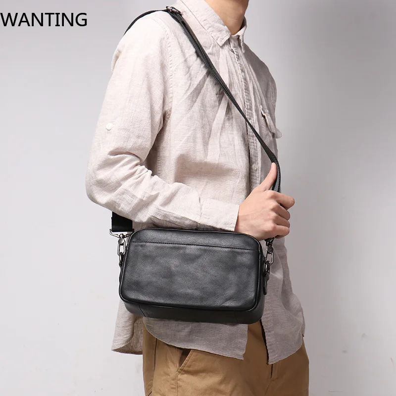 

New Men's Genuine Leather Shoulder Bag, Cowhide Crossbody Small Backpack, Large Capacity Handheld Bag, Handheld Mobile Phone Bag