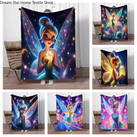 Tinker Bell Cartoon Soft Flannel Blankets Keep Warm Throw Blanket Comfortable Blanket for Picnic Office Beds Sofa Home Bedroom