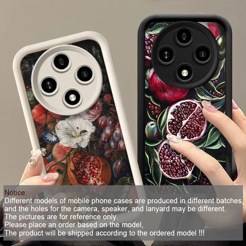 حافظة هاتف فاخرة على شكل زهرة الرمان لهاتف OPPO Reno 13F 14 12 11 10 Pro Plus 8T A79 A58 Find X3 X8 Lite 5G غطاء ناعم