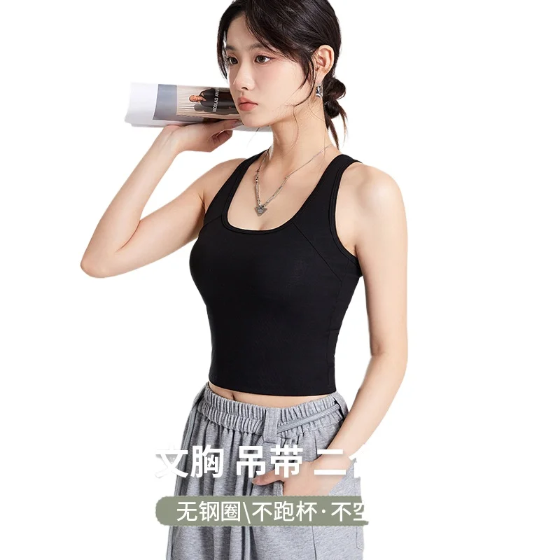 

New Summer Chest Pad Women Beautiful Back Small Suspender Vest One Piece Pajamas Top Female Modal Cotton Sleepwear Underwear