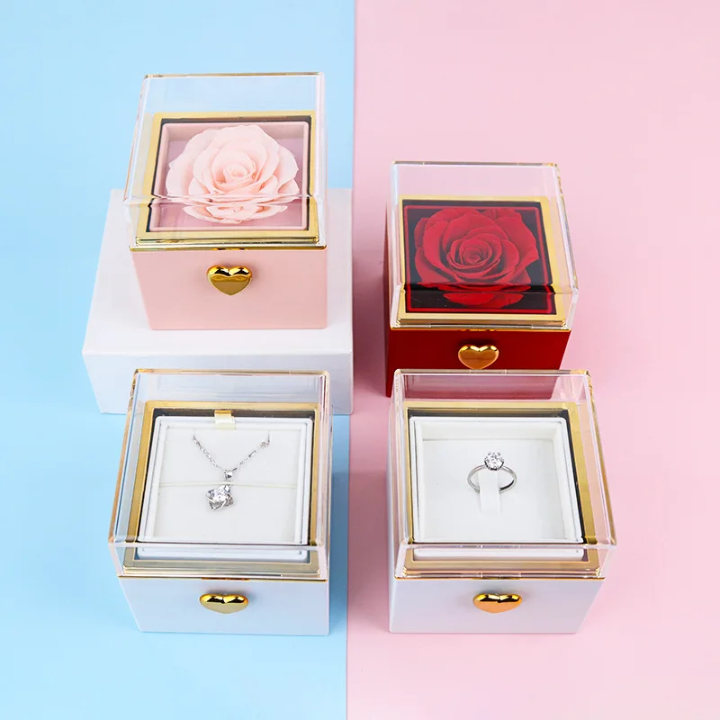 2025 Personalized Custom Names Heart Necklace Auto Rotating Rose Box Pendant Jewelry Gift For Valentine's Anniversary Present