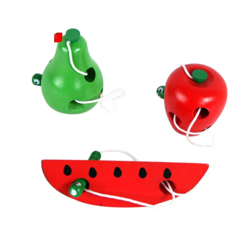 

1Pc Novelty Baby Montessori Early Educational Toy Wooden Worm Eat Fruit Apple Pear Watermelon Learning Toys For Kids 0-7 Year