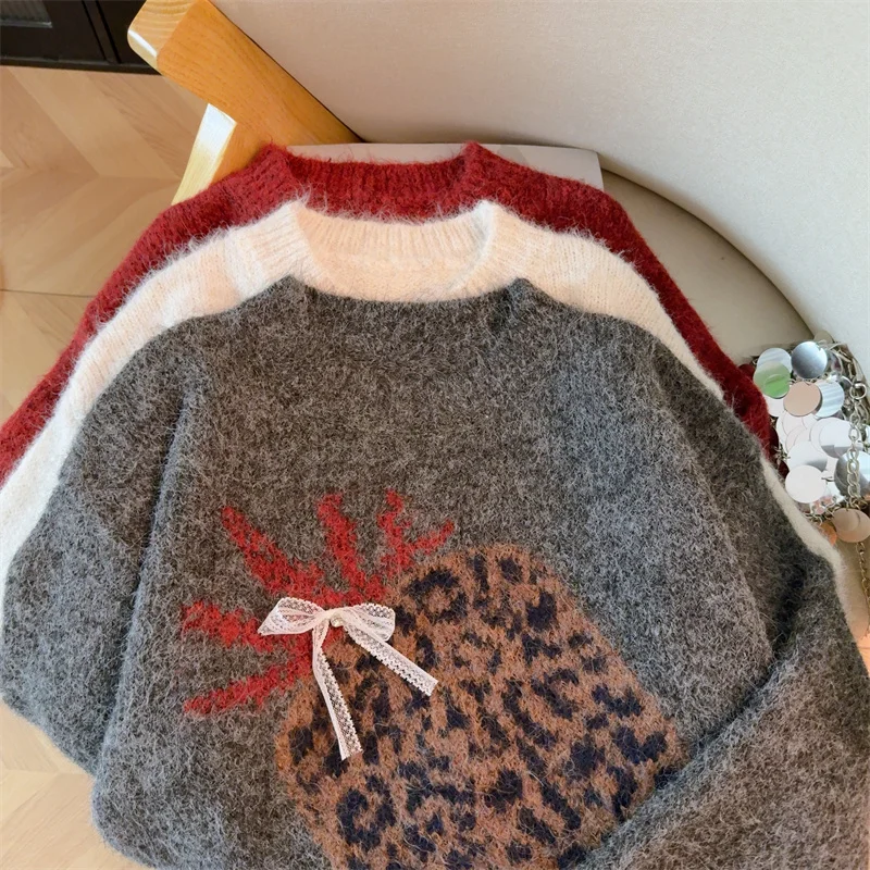 المرأة المشمش البلوز الفراولة سترة خمر 2000s البلوز متماسكة طويلة الأكمام س الرقبة سترة الكشمير المعنقة للنساء الخريف الشتاء #5