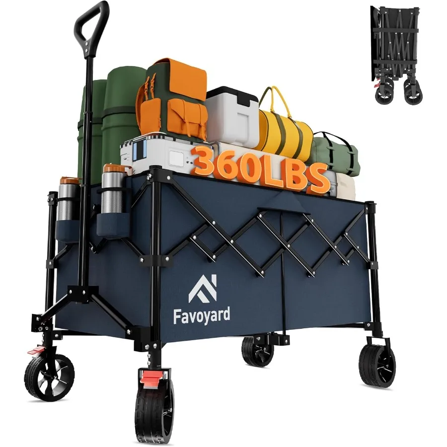 

Extra Large Collapsible Wagon Carts Foldable 360LBS Heavy Duty Beach Wagons with Big Wheels and Brakes Portable Folding Cart fo
