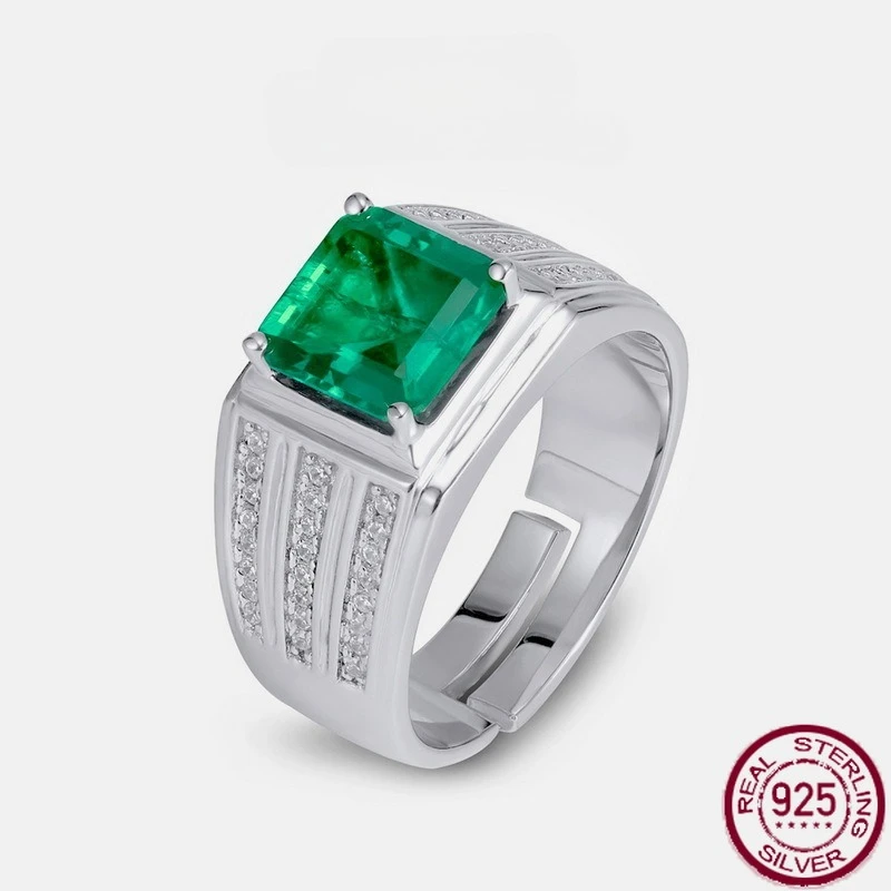 

New S925 sterling silver fashionable emerald ring, retro noble European and American style ring, wedding jewelry