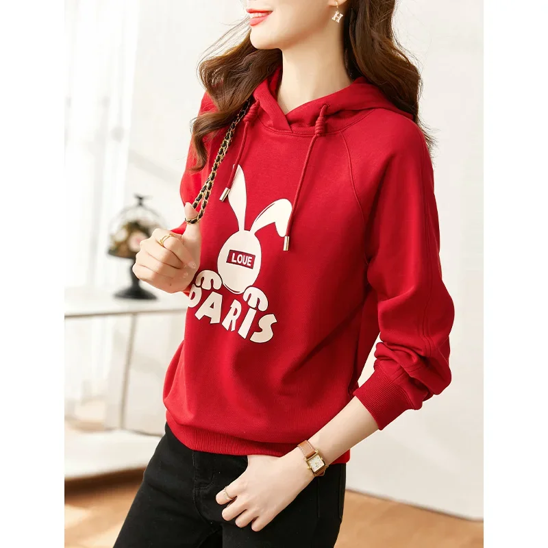 Vimly 2023 Spring New In Hoodies & Sweatshirts for Women Pullover Hooded Sweatshirts Cute Printing Long Sleeve Top Clothing