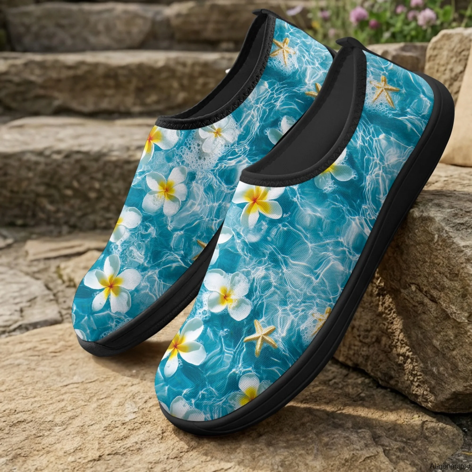 XIXIRIMIDO Slip-on Wide-toed Shoes Men's Breathable Mesh Shoes Hibiscus Flower Print Womens Fashion Sneakers Walking Shoes 36-46