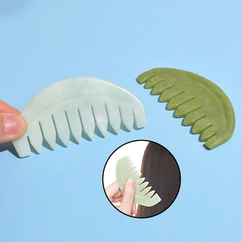 Jade Massage Comb Head Massager Lady Scalp Care Natural Jade Stone Combs Gua Sha Board Hair Brush Gouache Scraper Jade Massager