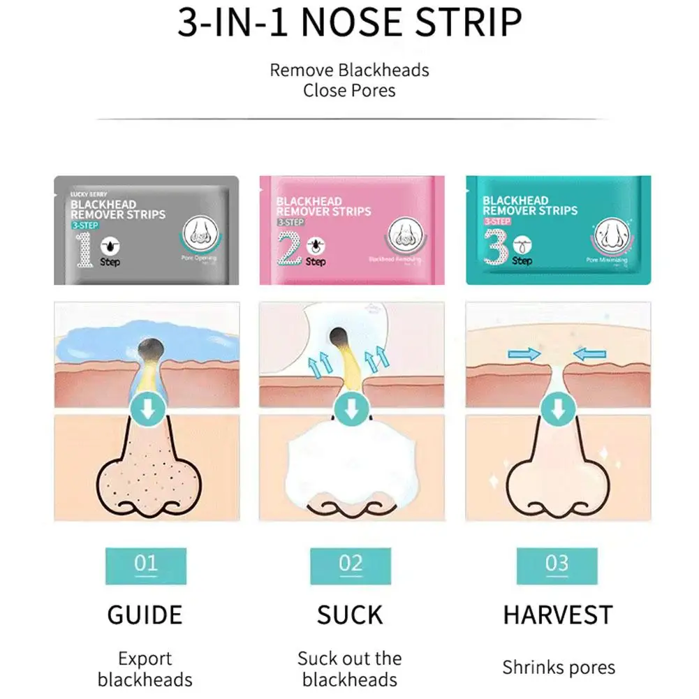 Nose Strips Remove Blackhead Acne Remover Black Head 3 Step Kit Nose Sticker Deep Cleansing Treatment Black Dots Gel Girl Beauty