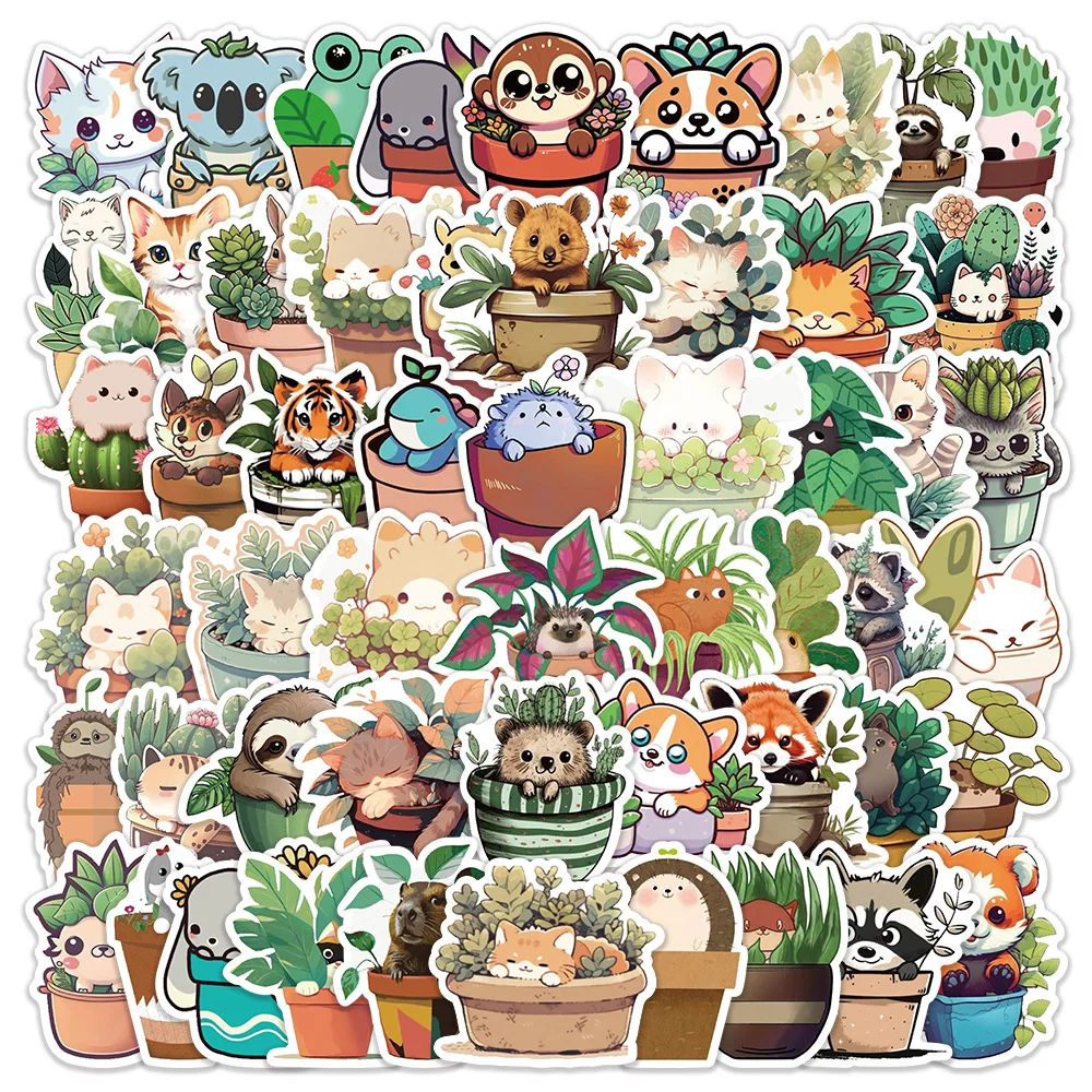 

50PCS Animal Potted Cute Animal Cartoon Doodle Decorative Water Cup Luggage Mobile Case Skateboard Waterproof Sticker Kids Toy