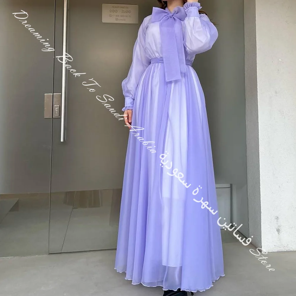 Fairy Garden Wedding Dress O-neck Tulle Long Sleeves A-Line Exquisite Sweep Train Bow Photo Color Floor Length Saudi Arabia 2024