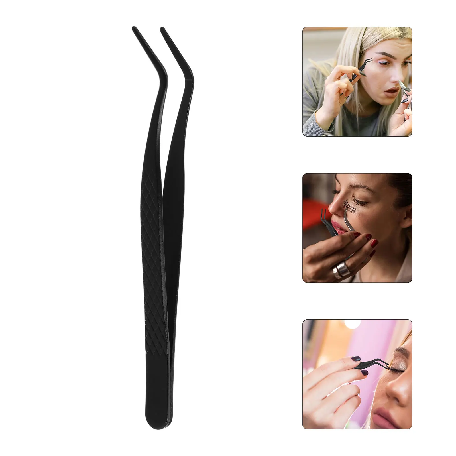 Pinzas para pestañas postizas, herramienta de extensión de pestañas con punta curva de acero inoxidable, Mini accesorio de maquillaje ligero y duradero para pestañas