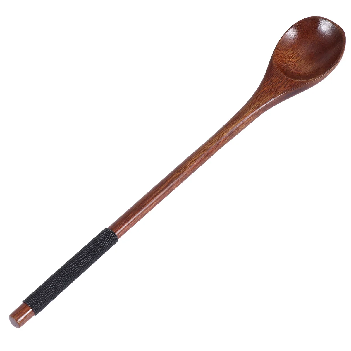 

5Pcs Honey Wooden Spoons Brown Color with Thread Design Long Handle Stirring Spoons Reusable for Picnic Buffet