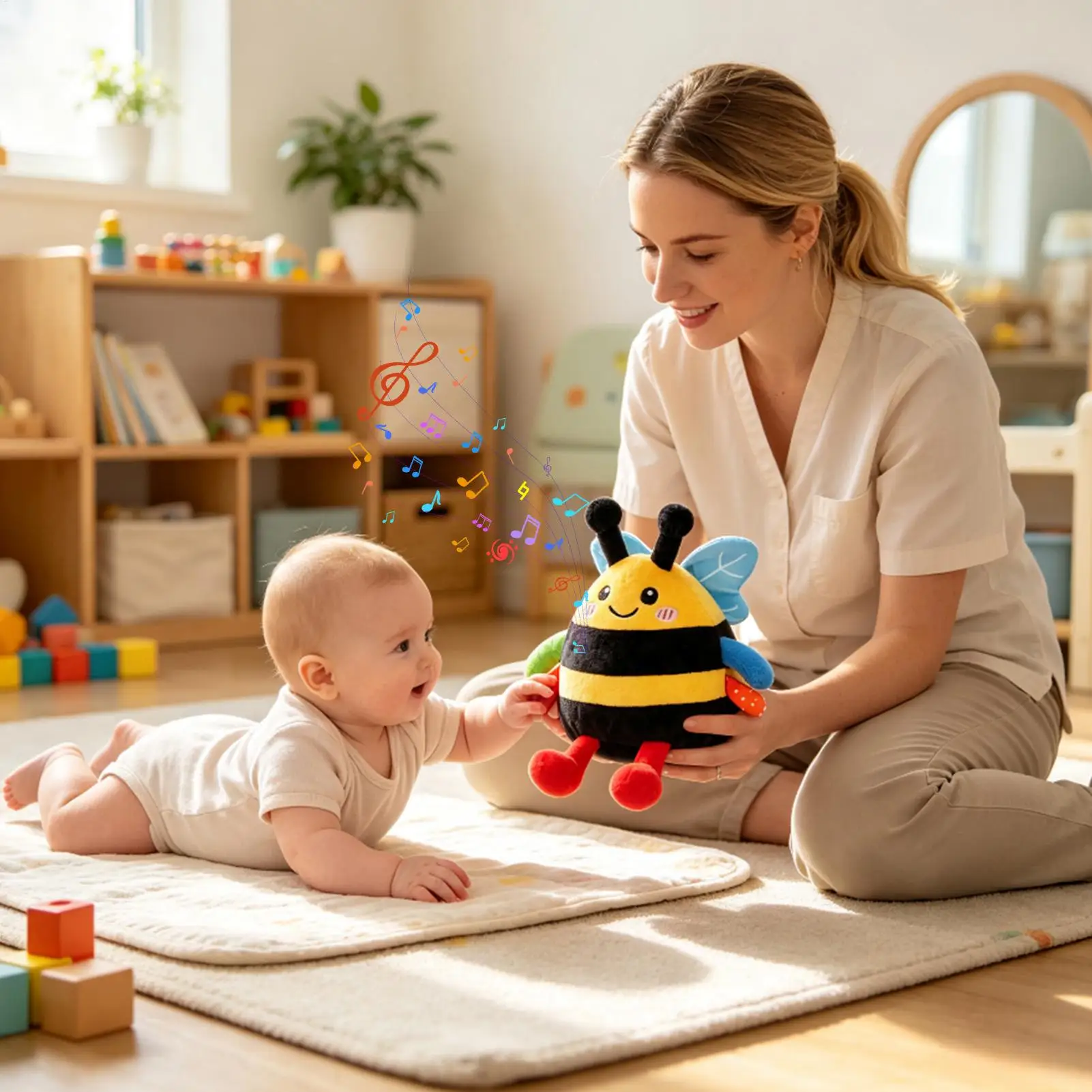Interactive Musical Plush Toy Soft Cute Bouncing Bee with Sounds Musical Dancing Plush Toys for Kid's Room Bedroom School