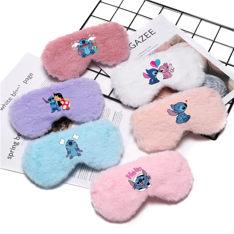 Disney Stitch's new autumn and winter cartoon eye mask soft imitation rabbit fur blackout printed autumn and winter sleep eye ma