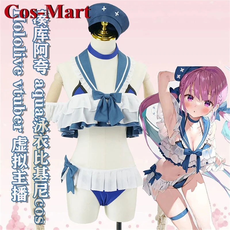 Disfraz de Cosplay de Minato Aqua de Hololive, Anime Vtuber, Traje de Baño Dulce y Encantador, Bikini para Actividades, Fiestas y Juegos de Rol, Tallas XS-XXL