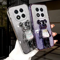 Glitter Plating Mirror With Holder Case For Redmi Note 14 Pro Plus 5G 14 Note Protection Soft TPU Cover For Redmi Note 14 4G/5G
