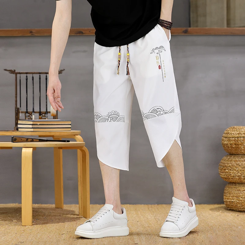 

Мужские шорты из ледяного шелка: летние, тонкие, повседневные, спортивные, для активного отдыха, свободные, универсальные, длиной 7/8, модные пляжные брюки