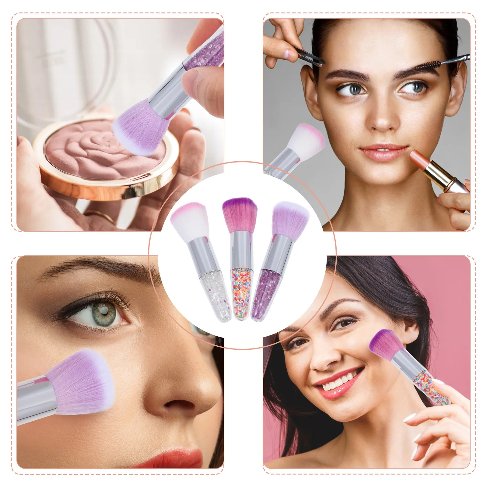 

3pcs Makeup Brush Blush Manicure Nail Dust Loose Powder Tool Plastic Handle Fine Craftsmanship Durable Comfort Grip