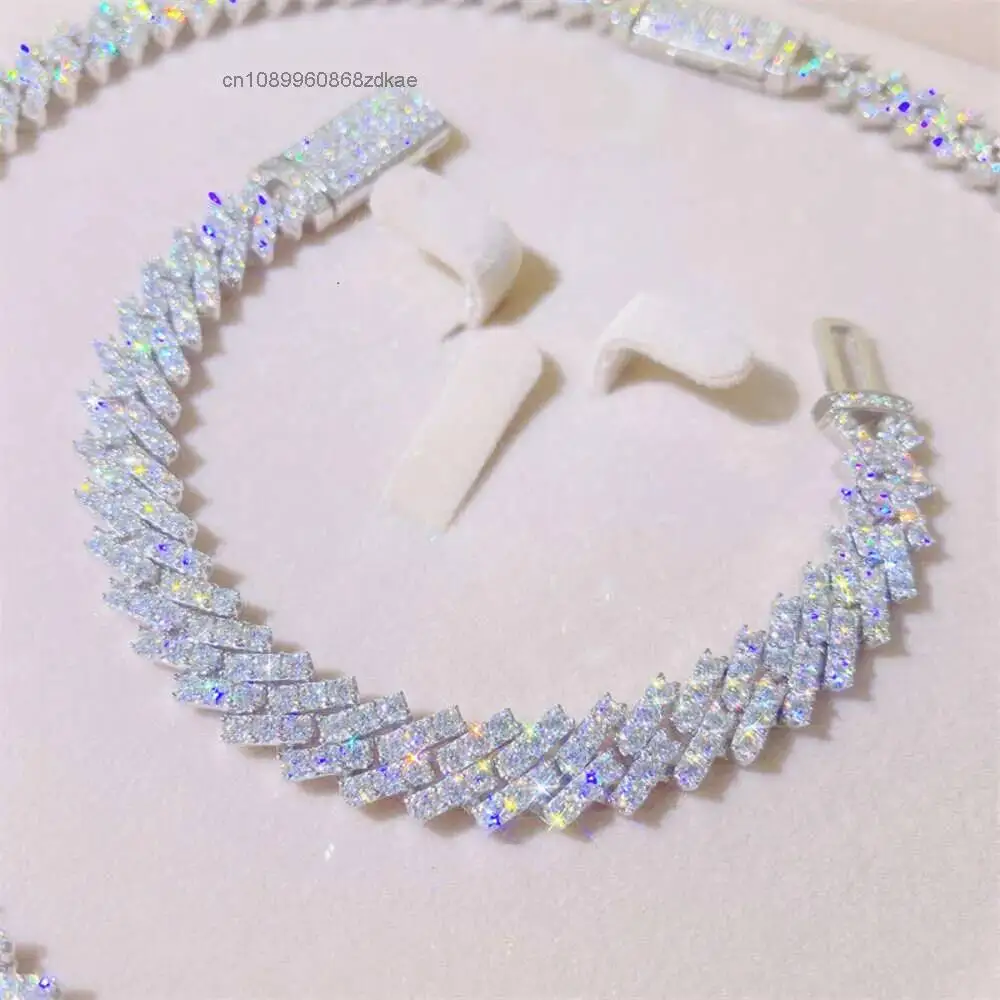 Luxury Custom Hip Hop Bling 925 Sterling Silver 13mm Moissanite Cuban Necklace Vvs Moissanite Cuban Chain Necklace.