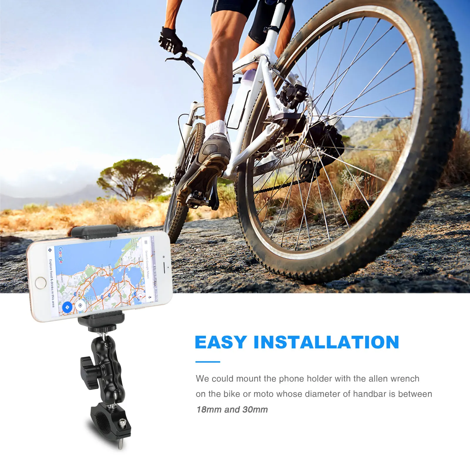 SZRIG Rod Clamp Mount Holder Bicycle Rod Clip With Smartphone Clip Adjustable Ball Head 1/4