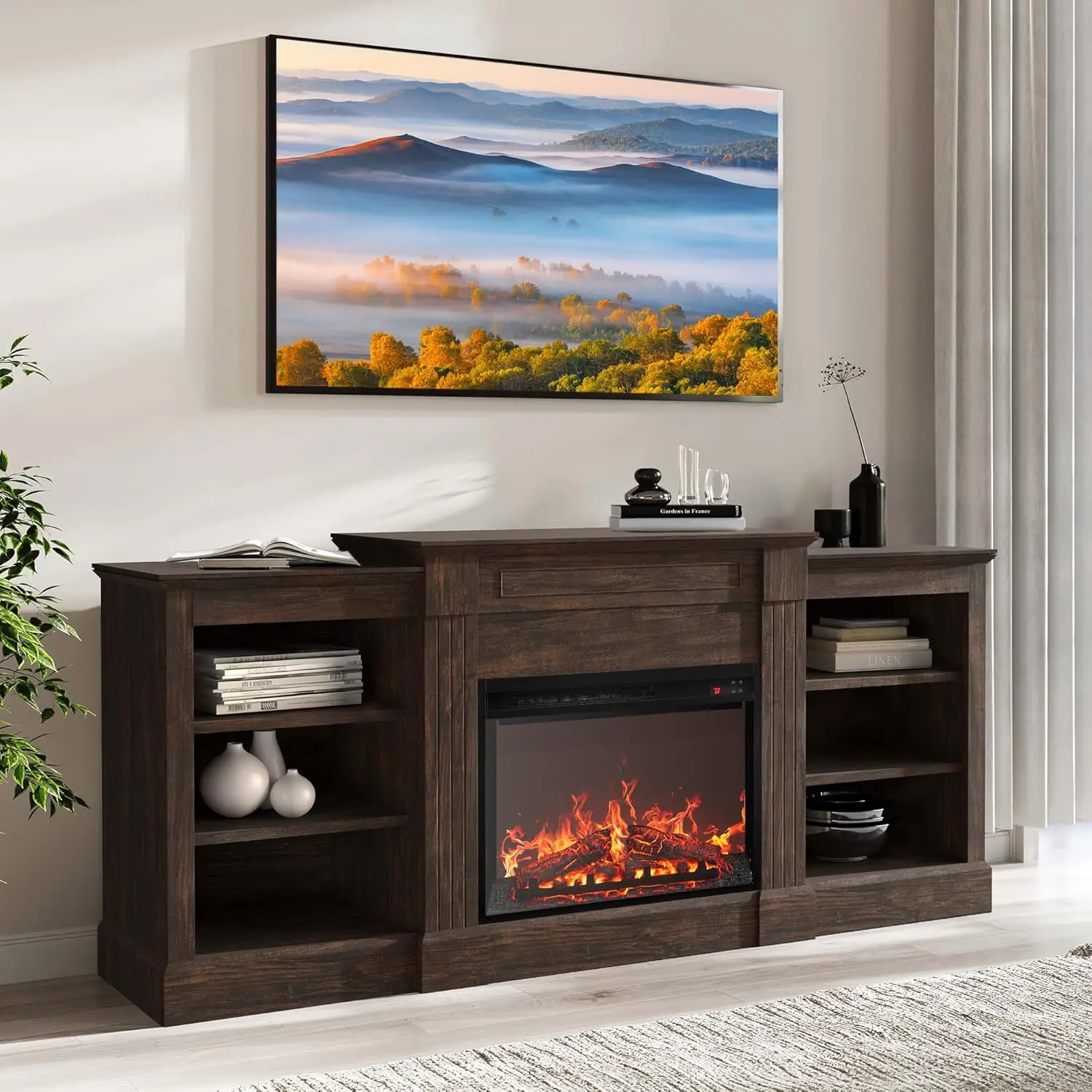 BELLEZE Modern 66 "Lareira Elétrica Aquecedor Mantel Suporte de TV e Centro de Entretenimento de Mídia para TVs de até 66" com Energia