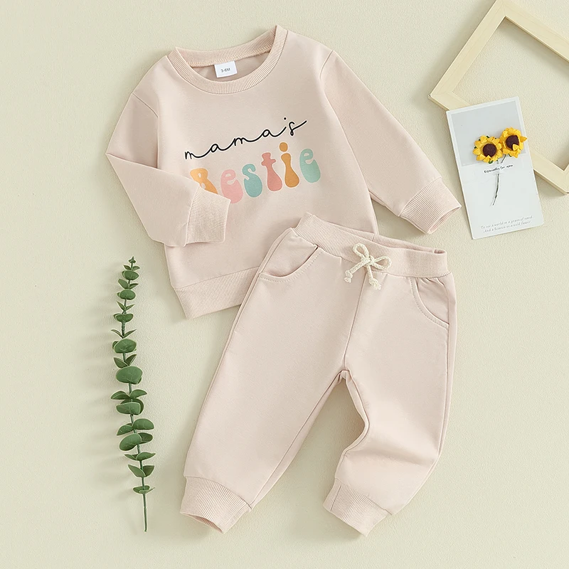 Girls Fall Outfit Set with Long Sleeve Letter Print Sweatshirt and Solid Color Pants Toddler Autumn Clothing Set