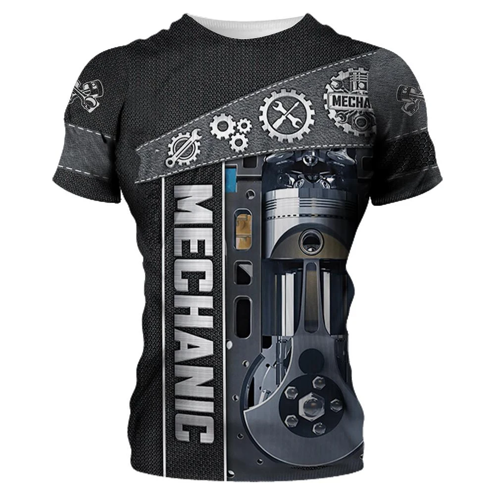 Mechaniker Shirt Herren T-Shirt Mechanische Werkzeuge Drucken Kurzarm Sommer Jersey Casual Tops Übergroße Mode Atmungsaktive Kleidung