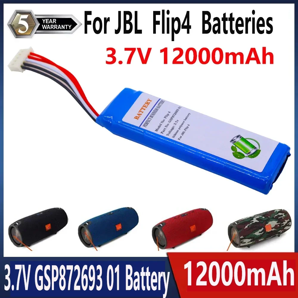 Speaker GSP872693 01 3.7V 12000mAh Battery for JBL Flip 4 Flip4 GRAY Bluetooth Speaker Replacement Batteries Batteria