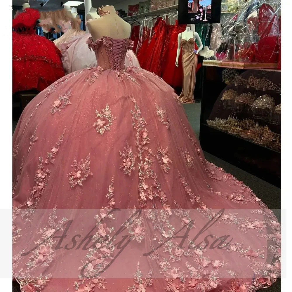 Robes de Quinceanera de princesse mexicaine personnalisées pour femmes, fleur de cristal, robe de Rhappliquée, fête d'anniversaire, robe de Rh, 15, 16