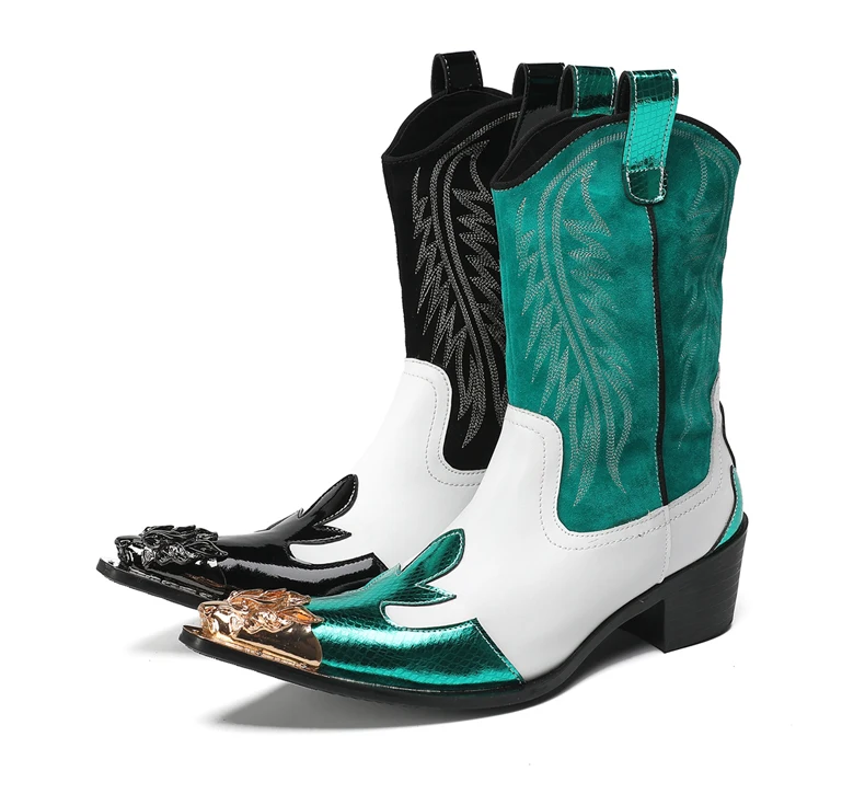 Mode Spitz Männlichen Stiefeletten Plus Größe Party Schuhe Stickerei Cowboy Stiefel Aus Echtem Leder Männer Motorrad Kurze Stiefel – Detail 18