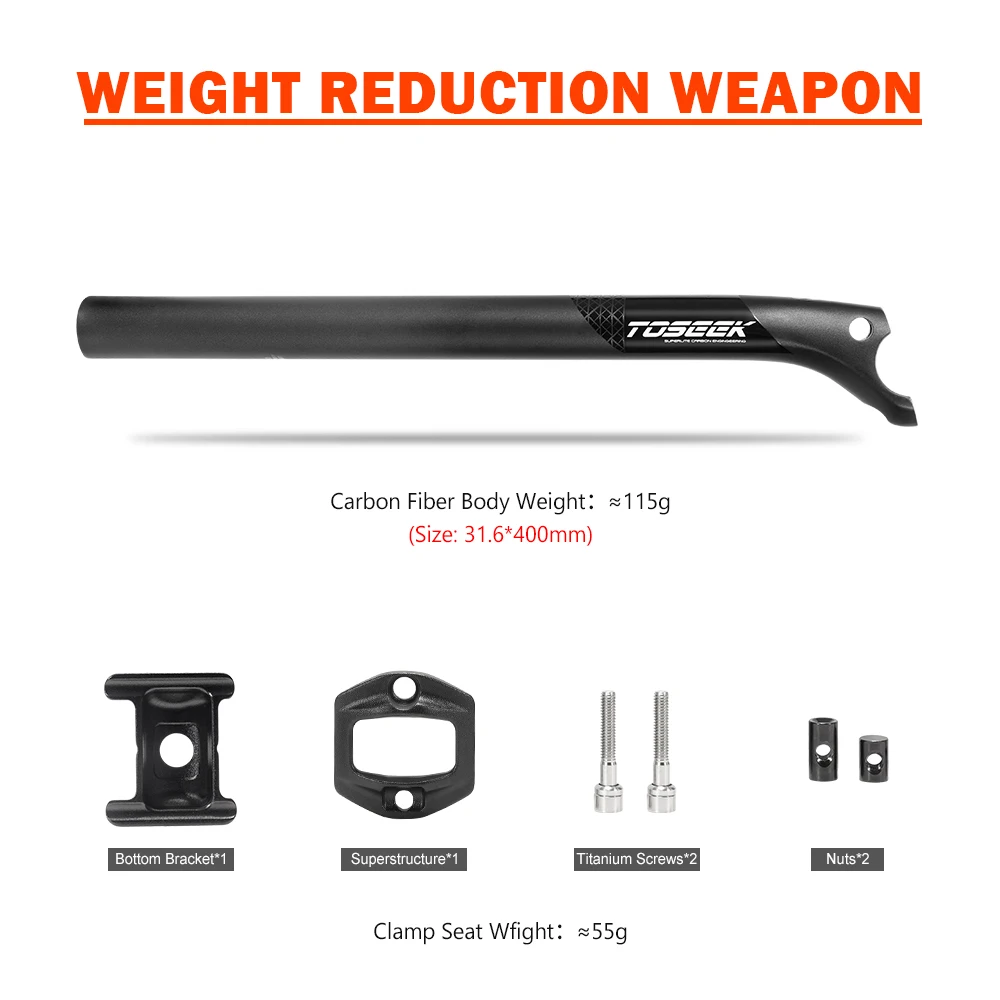 TOSEEK Carbon Seatpost Light Weight 27.2 31.6mm Length 400mm Matte Black MTB Road Bike Seat Post Seat Tube Bicycle Parts