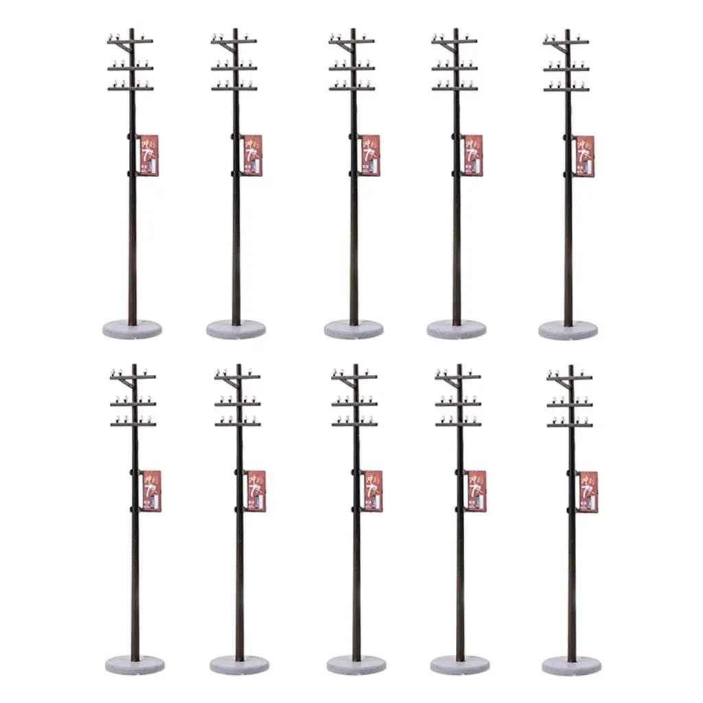 10Pcs 1/87 Detachable Electric Line Pole for Model Train Landscape LAYOUT HO