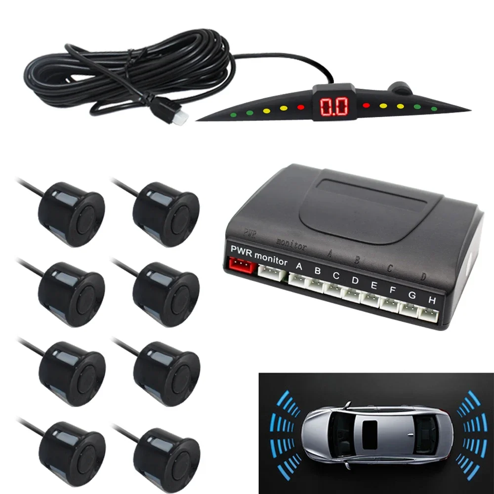Car Reverse Parking Sensors 8 Parking Sensors Radar System LED Display for Car Front and Rear