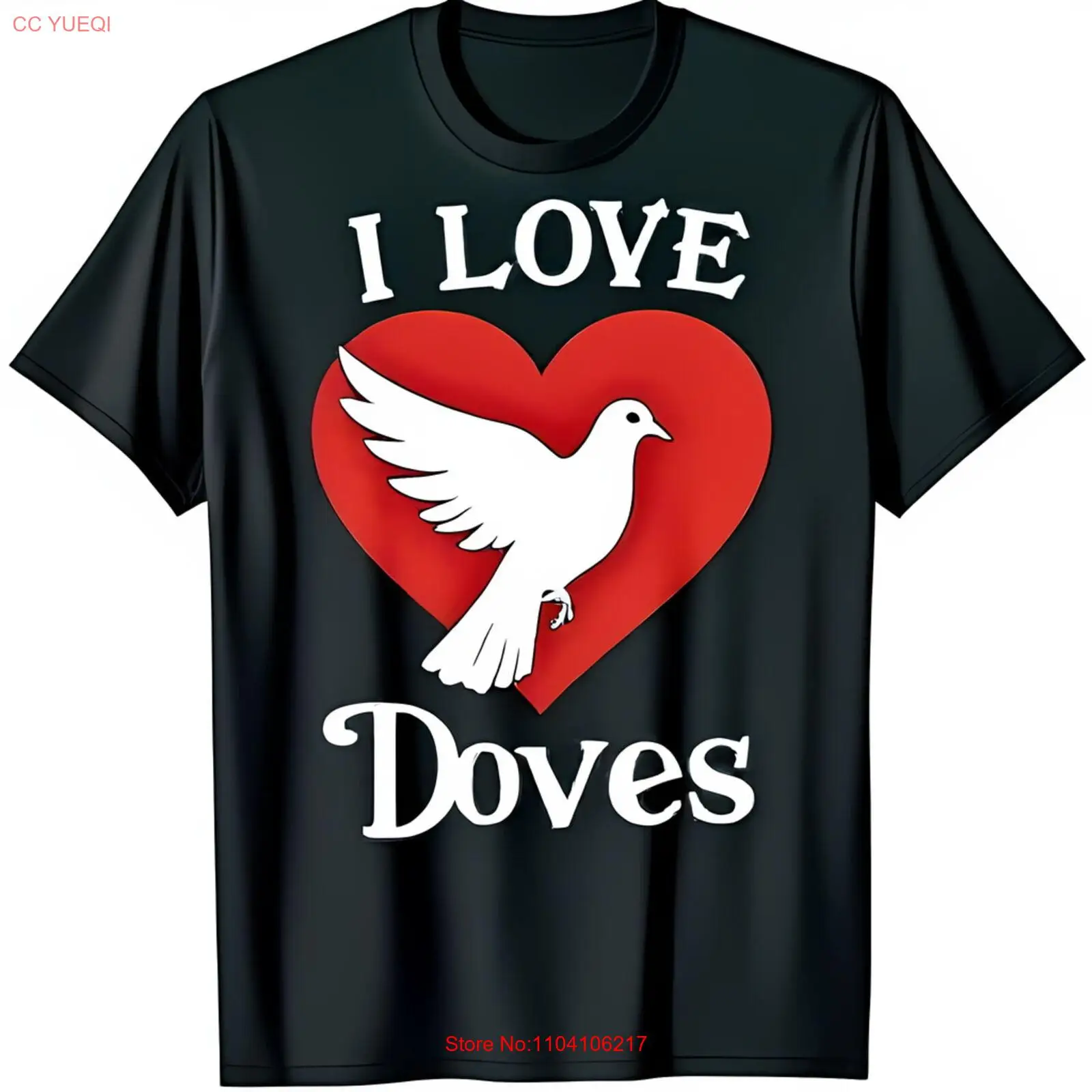 

Черная футболка с жирным красным сердцем и белым дизайном I LOVE DOVES