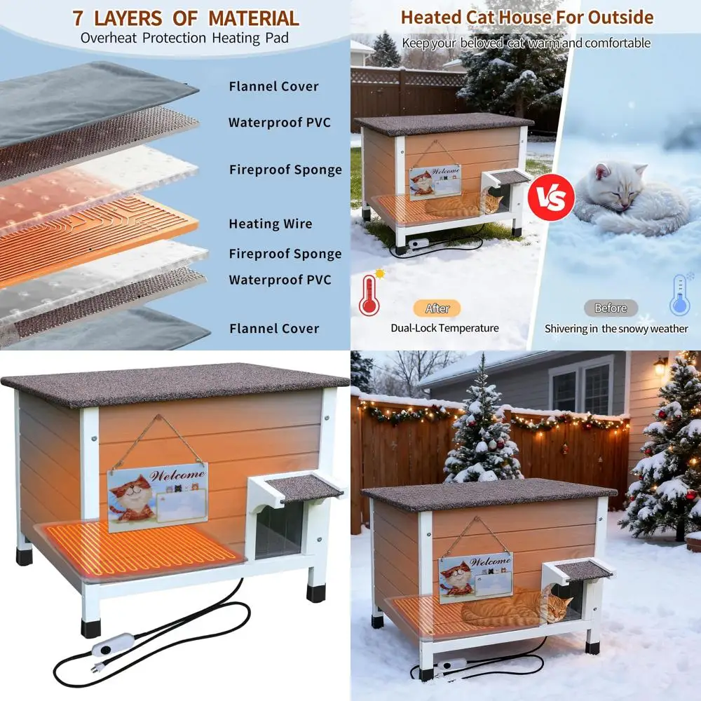 

Изолированный уличный кошачий домик с грелками для зимы, атмосферостойкий пенопластовый дизайн для уличных кошек