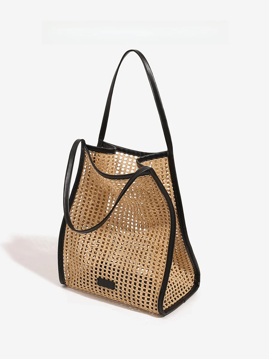 

CharlieKitty Woven Tote Bag British Style Casual Pure Color PU Leather Handbag Double Strap Shopping Bag Shape