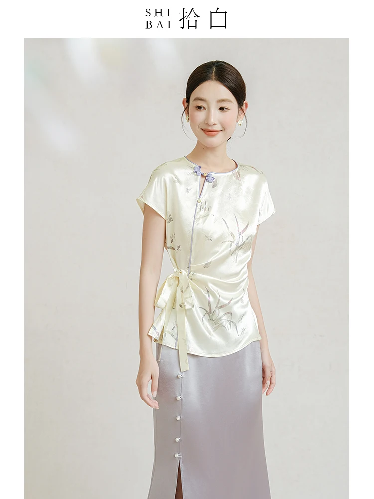 ibai New Chinese Zen Sle Top Original National Sle Vine Acid Printing Improved Button Summer New Arrival Women's Clothing