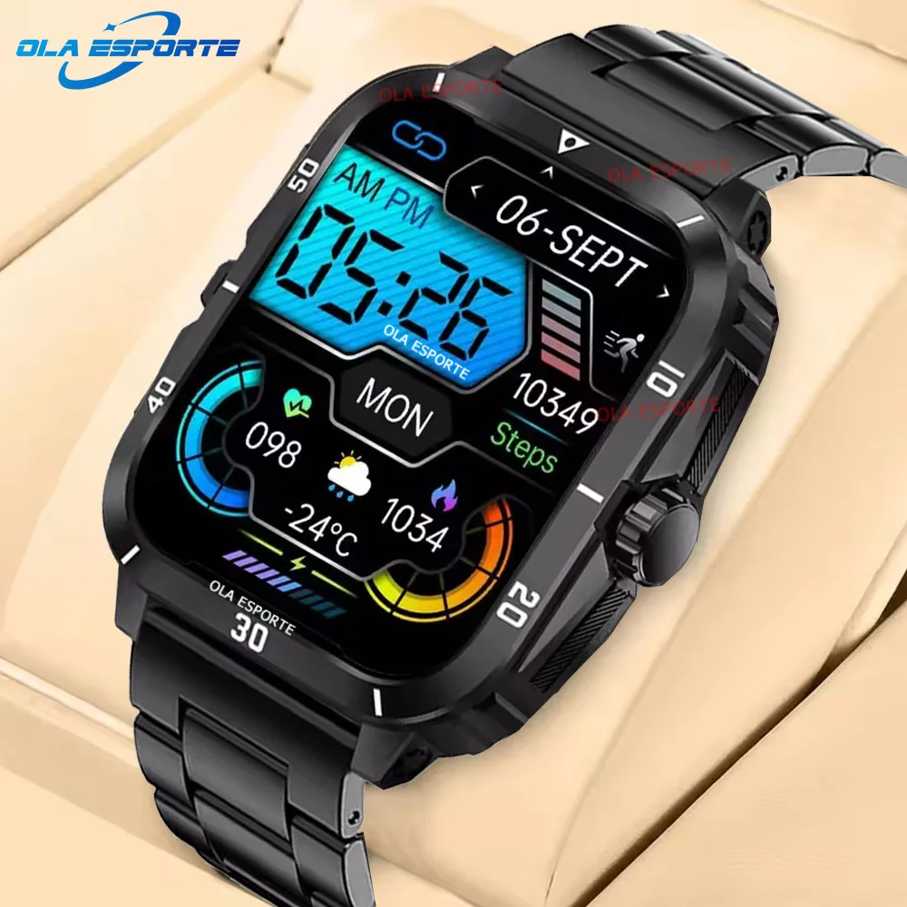 

Новые P76 1,96 "наружные военные умные часы для мужчин, Bluetooth-вызовы, умные часы 3ATM, IP68, водонепроницаемые, спортивные часы для фитнеса H23