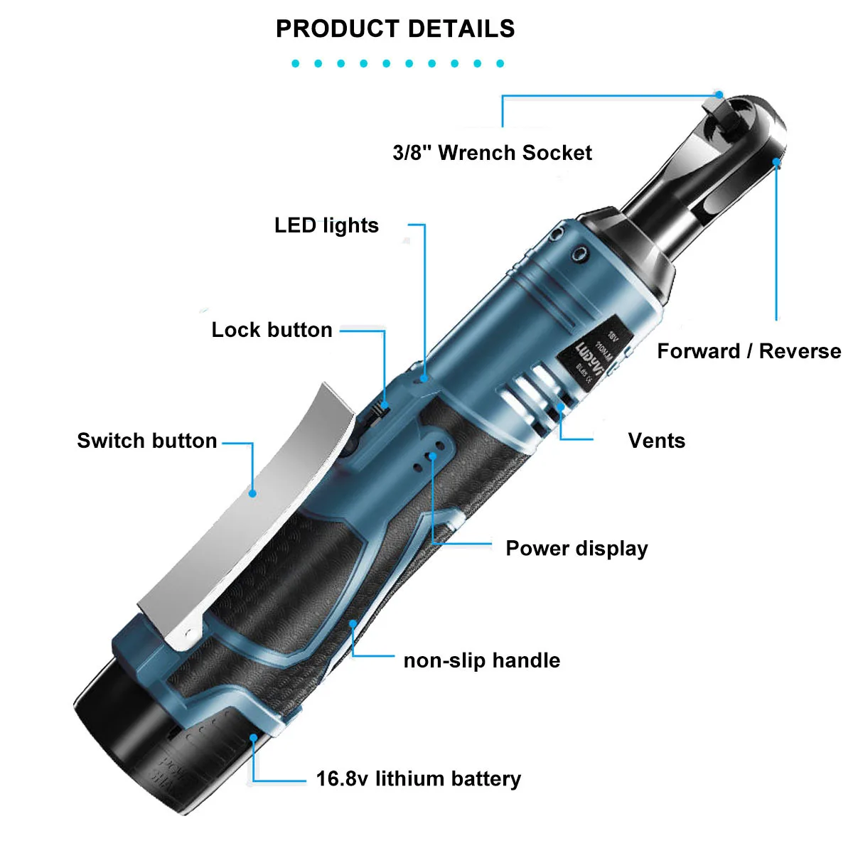 110NM Cordless Electric Wrench 16.8V 3/8 Ratchet Wrench Set Angle Screwdriver to Removal Screw Nut Car Repair Tool