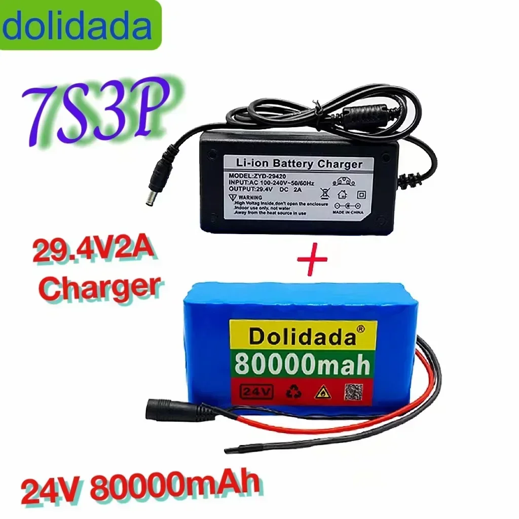 

18650-Batterie au lithium-ion 24v 7S3P 80ah/80000mah, pour vélo et scooter électrique, avec bms