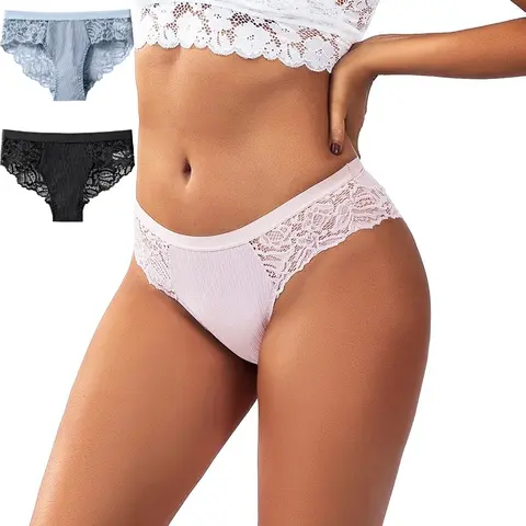 Lady Transparent Lace Underpants Solid Color Stripes Women Underwear Temptation Hollow Out Panties Breathable Female Intimates