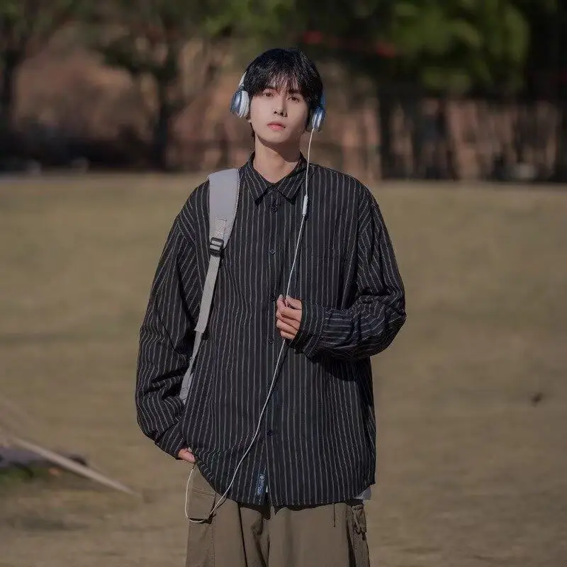 

Мужская повседневная рубашка свободного кроя в корейском стиле, не требующая глажки, с пуговицами, для молодежи