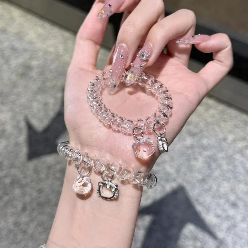 

Милый Hello Kitty аниме Kawaii Sanrio головные уборы украшения веревка браслеты милые мультяшные резинки для волос кулон подарки игрушки