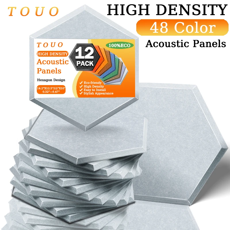 TOUO Soundproofing Acoustic Panel 12 Pcs Sound Insulation Wall Panels Hexagon Bedroom Nursery Noise Insulation Decor