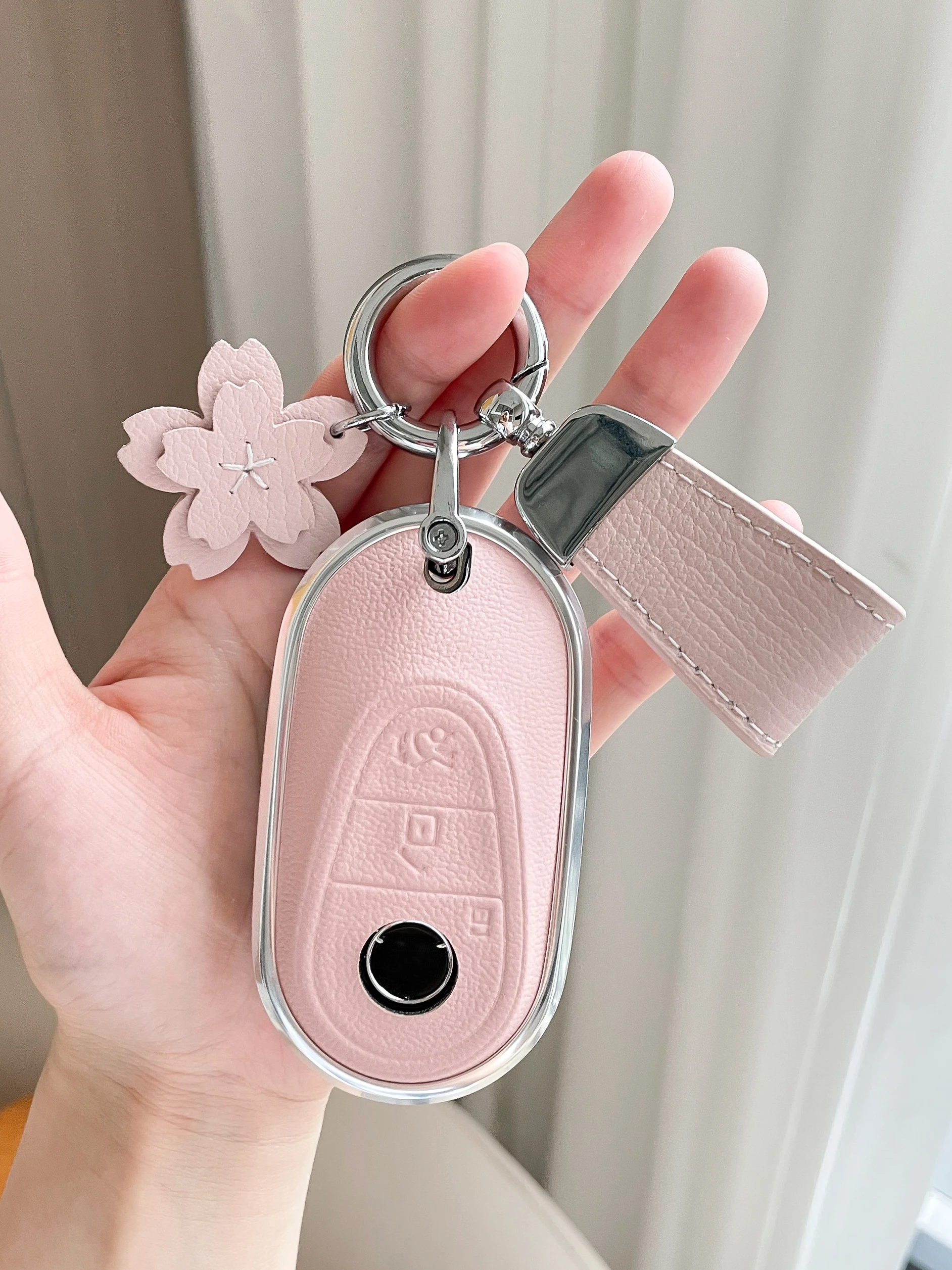 

High End Atmosphere Aluminum Alloy + Pink Or White Purple Leather Car Remote Key Case Cover for Mercedes Benz EQE EQS