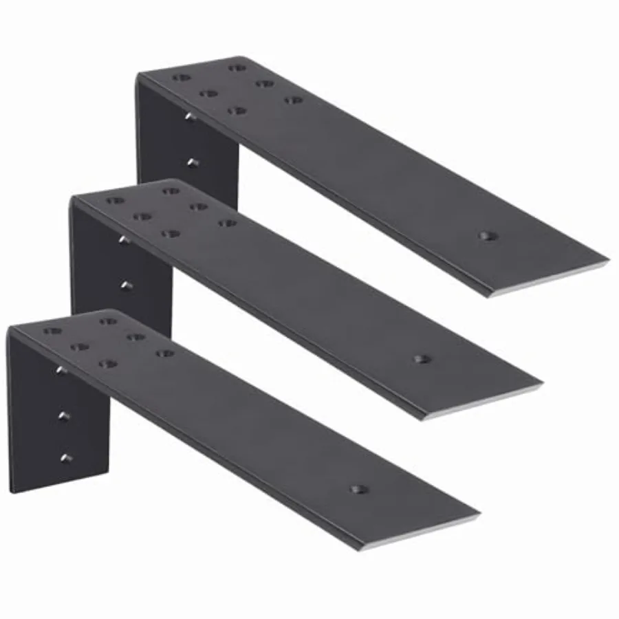 

10 Inch Countertop Support Bracket 3 Pack Solid Iron Steel Heavy Duty Hidden Floating L Shelf Brackets 1/4 Inch Thick Shelving