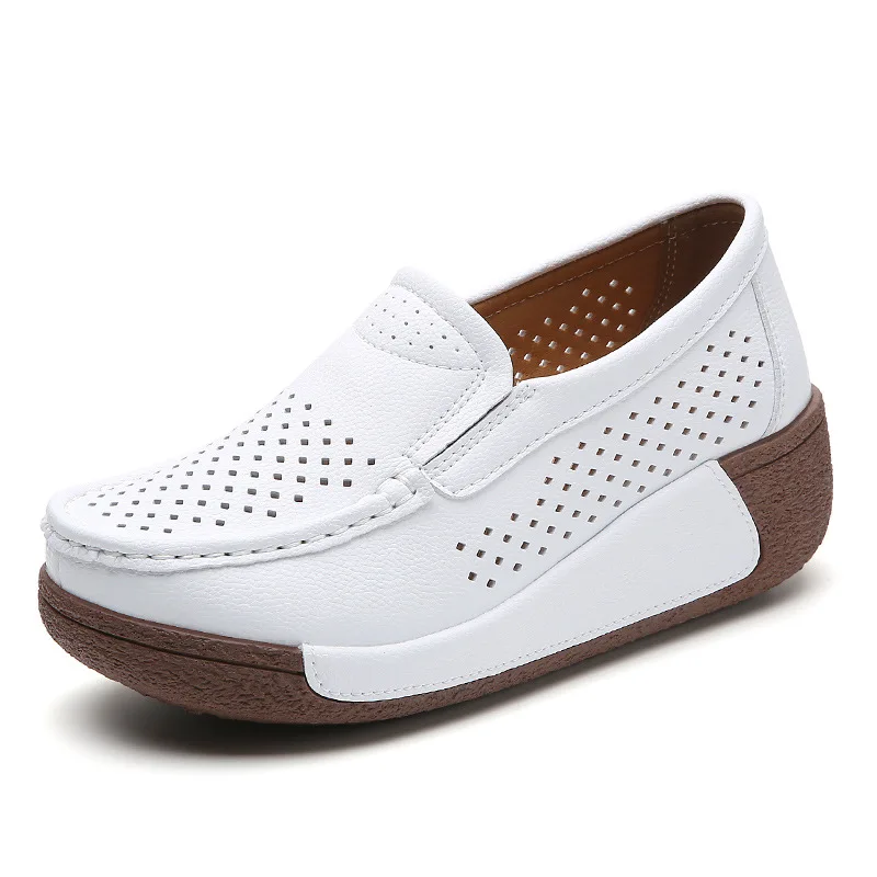 Mocassini con plateau piatto da donna estivi mocassini da donna in pelle Pu cava scarpe da donna Slip On mocassino scarpe Casual bianche da donna