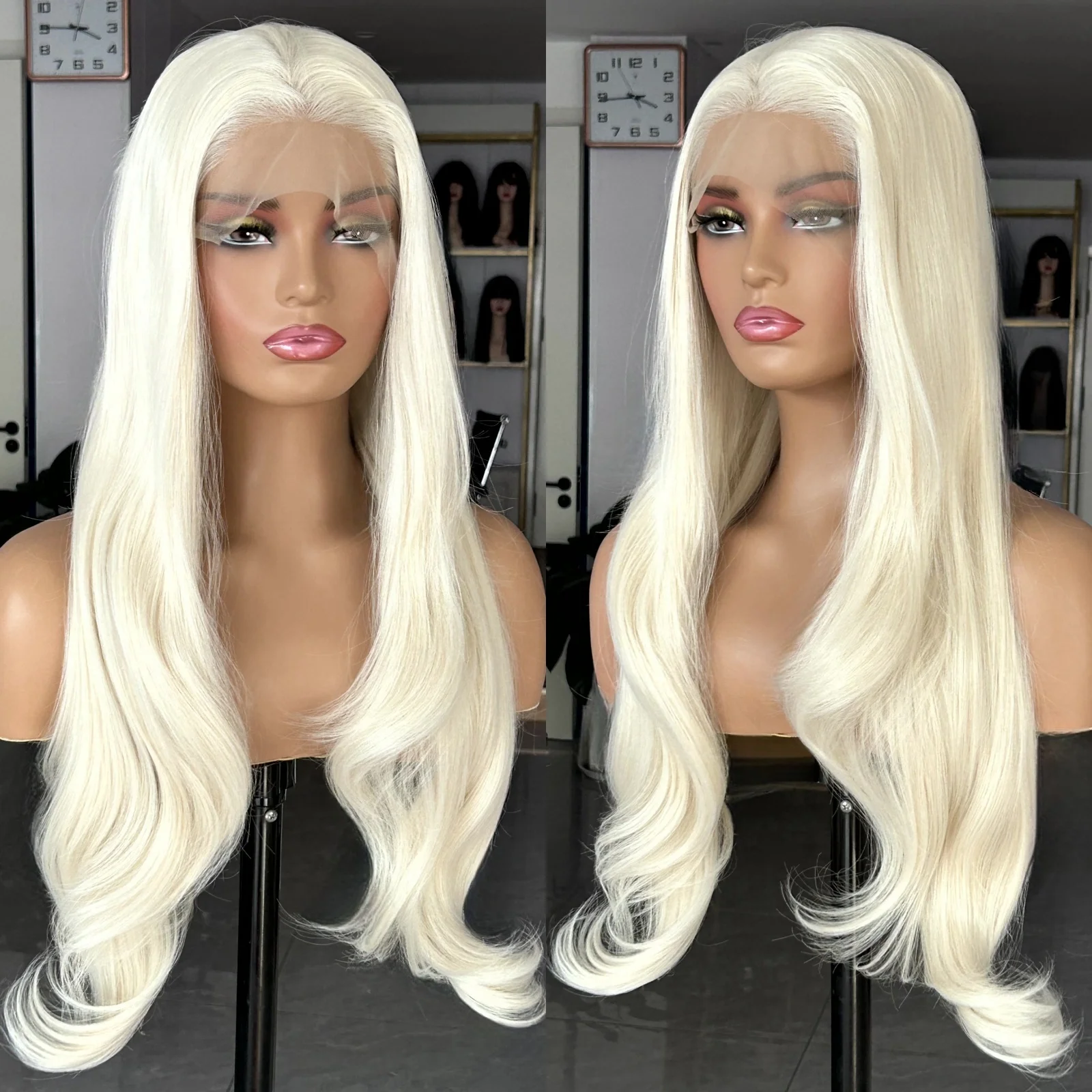 Platinum Blonde Wig Natural Wavy Synthetic Lace Front Wig Long Straight White Colored Hair 13X4 Frontal Wigs for Women Party