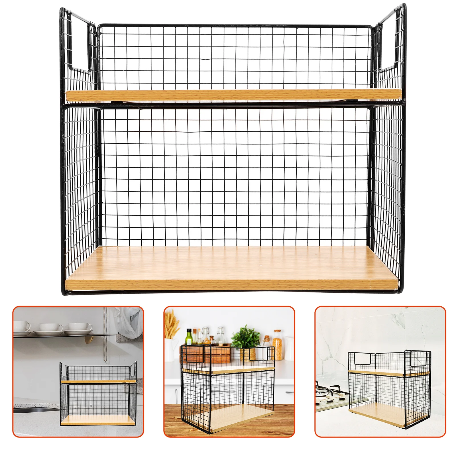 

Double Layer Desktop Shelf Wood Metal Storage Rack Cup Holder Kitchen Countertop Organizer Desktop Organizer Shelf